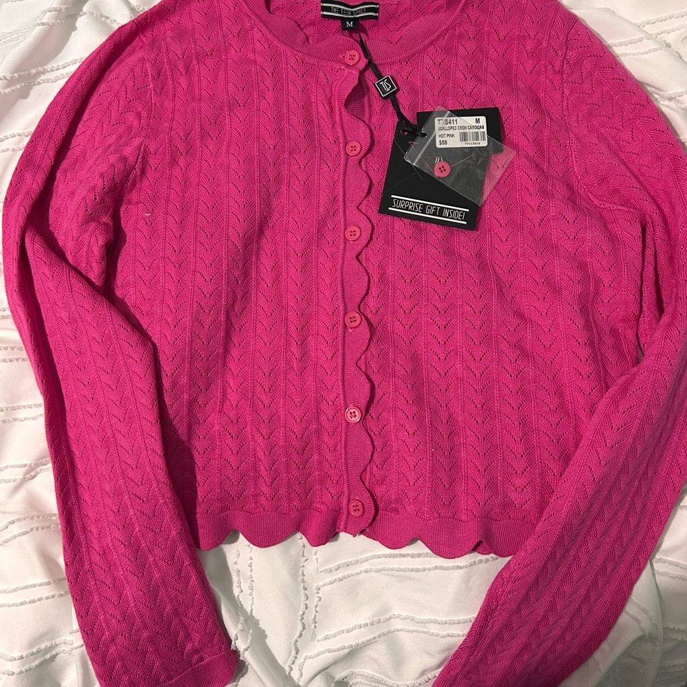 Vibrant Pink Cable Knit Crew Neck Sweater
